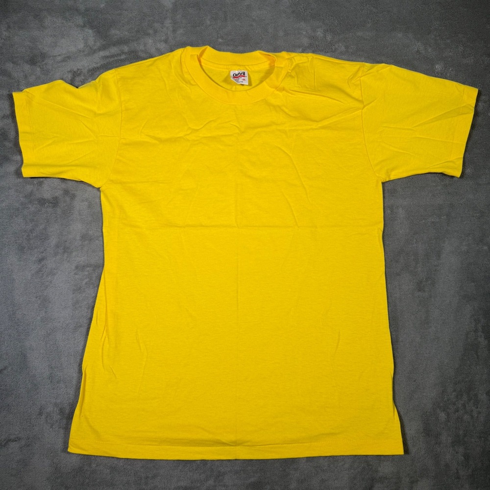 Vintage Anvil Blank T Shirt Mens Medium Yellow Single Stitch Made in USA Cotton